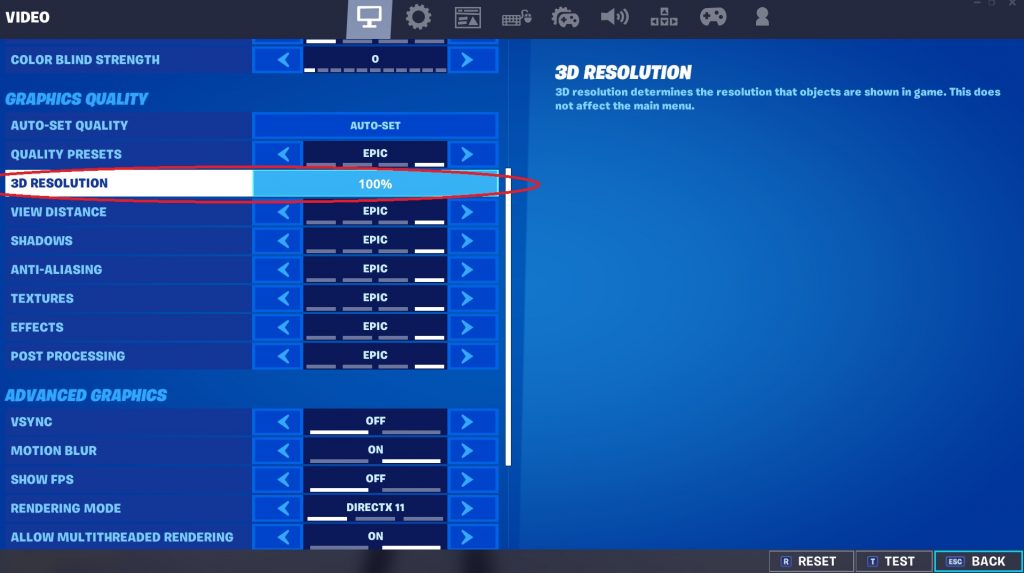 How To Fix Blurry Graphics In Fortnite - Step 1: Check your 3D resolution settings