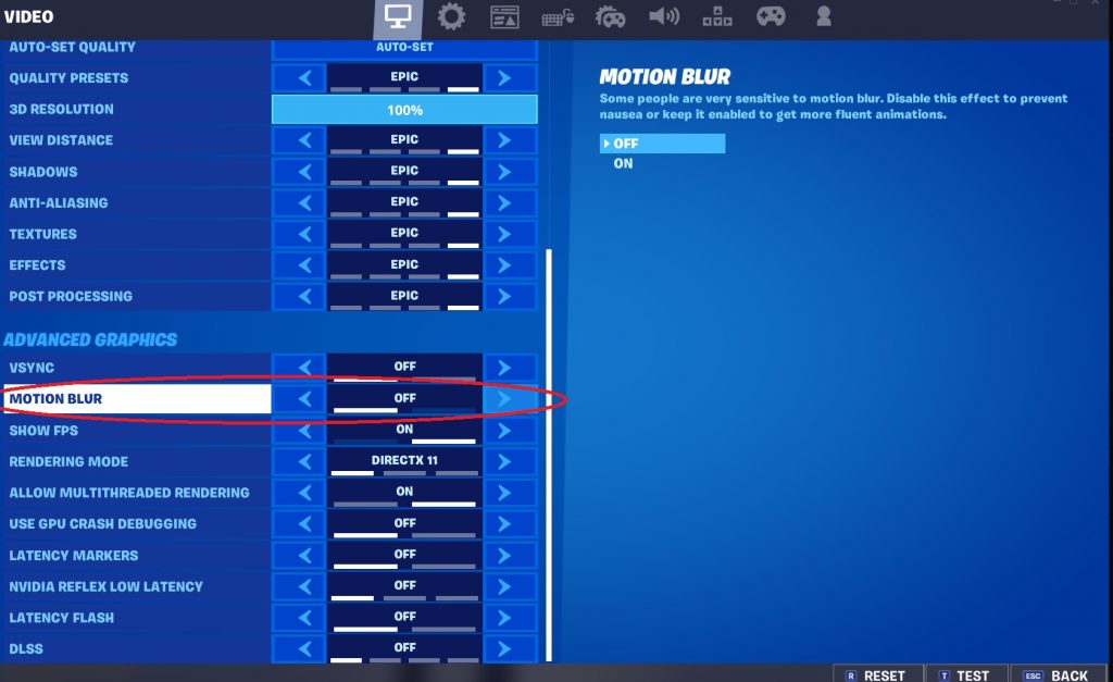 How To Fix Blurry Graphics In Fortnite - Step 3: Check your motion blur settings